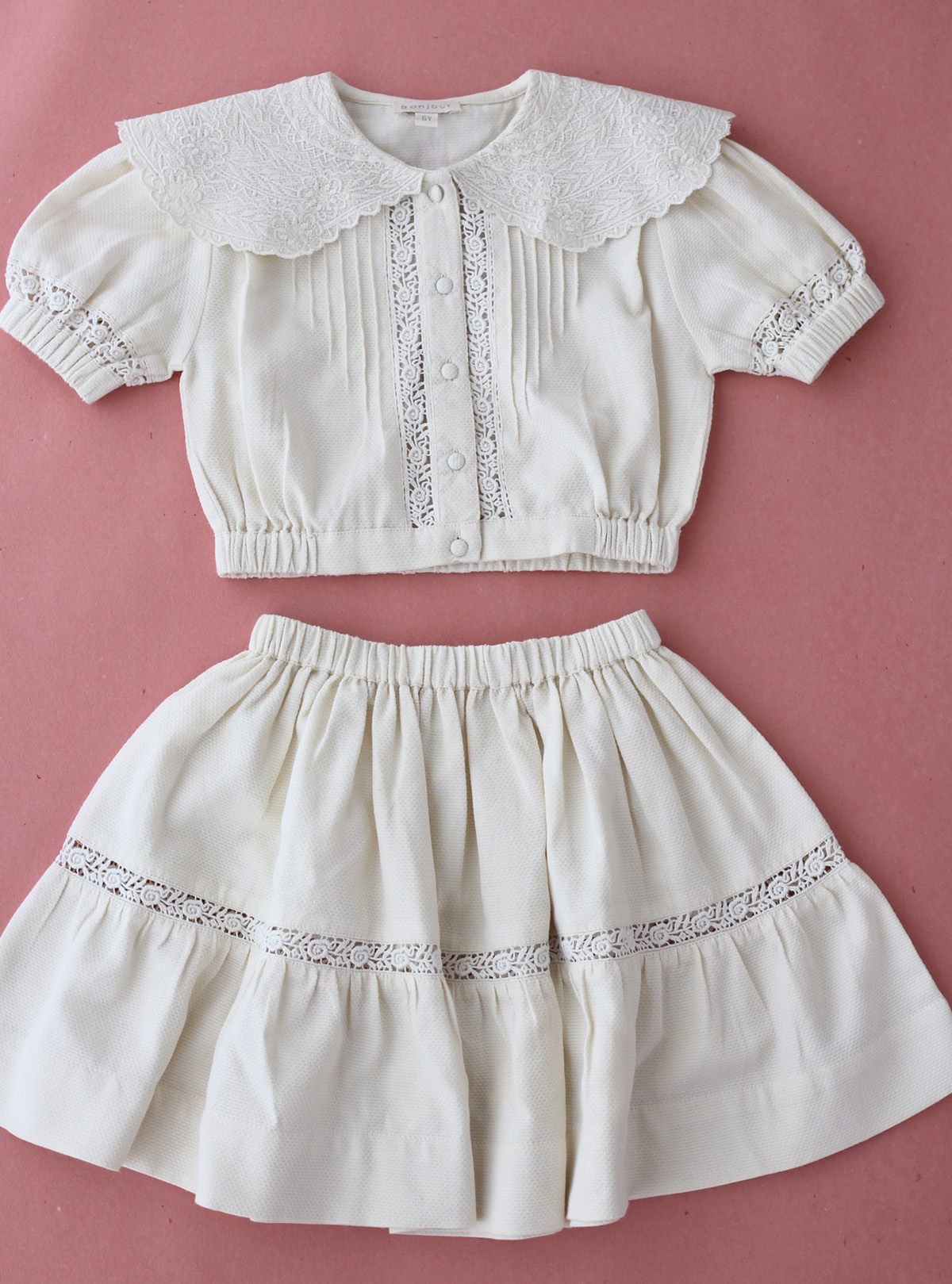 bonjour diary set crop shirt&skirt 8y 新品